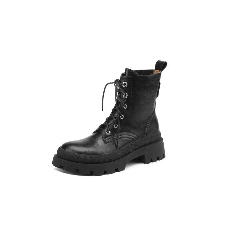 deanwangkt  fashion inspo   Autumn Women Boots Round Toe Thick Heel Boots Women Concise Lace-up Shoes for Women Winter Platform Short Boots Designer Boots - Deanwangkt