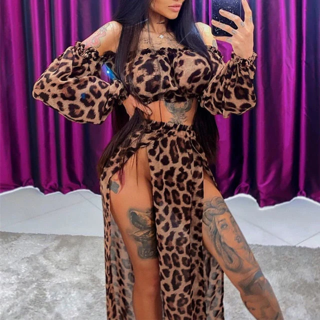 deanwangkt Summer Beach Dress Women Casual Cover Up Swimsuit Two Piece Dress Robe Bikini Dresses Chiffon Leopard Cover-ups Beach Dress - Deanwangkt