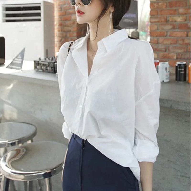 deanwangkt  Graduation Gifts  Spring White Shirt Women Long Sleeve Plus Size Women Blouse Femme Cotton Shirts For Women Loose Casual Blouses Tops 8874 - Deanwangkt
