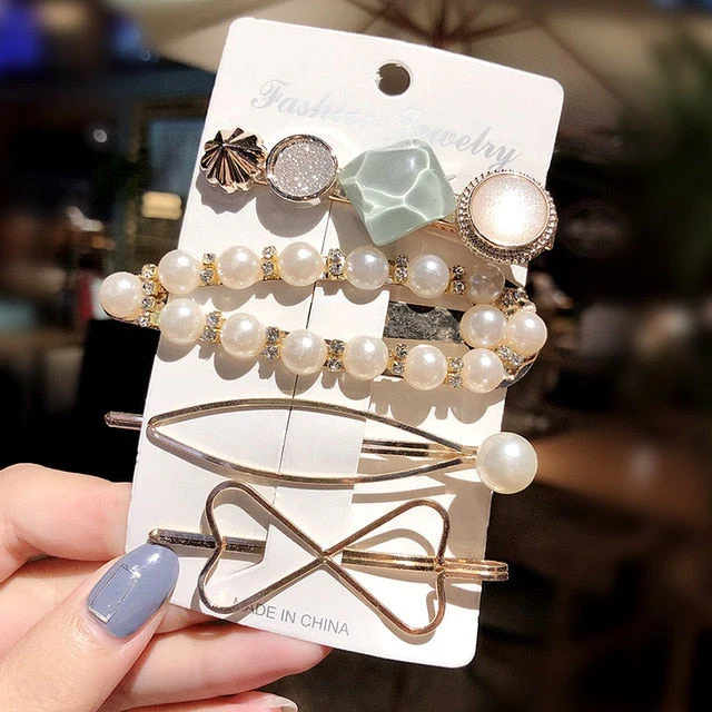 3/4/5pcs/Set Women Girls Elegant Full Pearls Geometric Hair Clips Sweet Hair Ornament Hairpin Barrette Headband Hair Accessories - Deanwangkt
