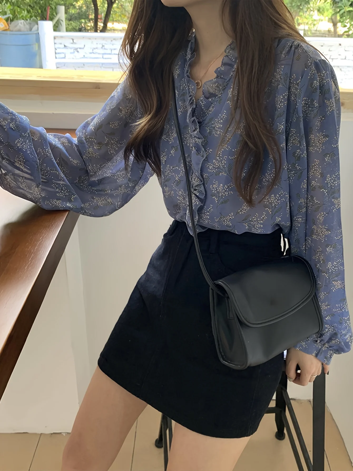 deanwangkt  Allover Print Ruffle Trim Blouse, Elegant Long Sleeve Blouse For Spring & Fall, Women's Clothing - Deanwangkt