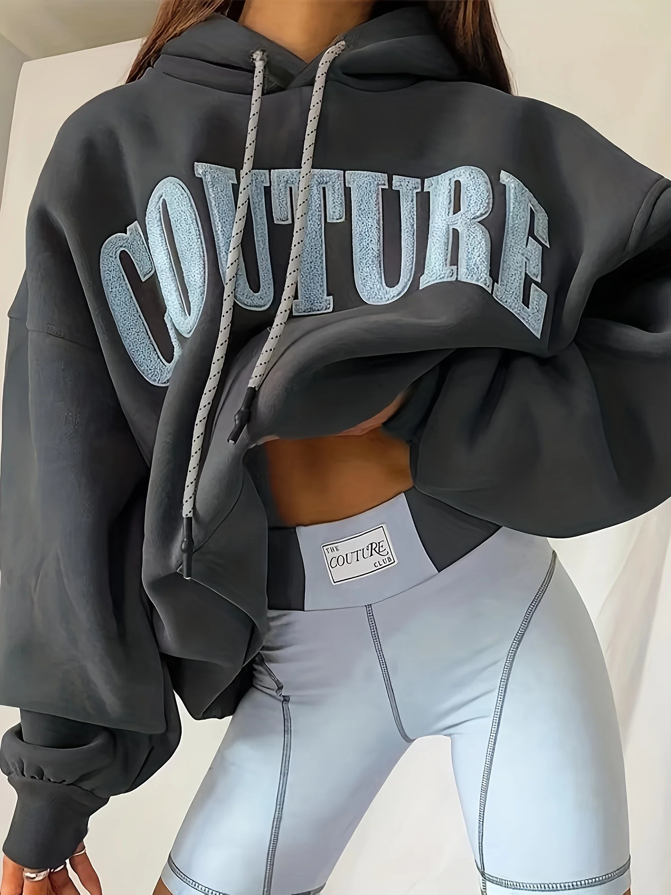 Letter Print Kangaroo Pocket Hoodie, Casual Long Sleeve Drawstring Hoodies Sweatshirt, Women's Clothing - Deanwangkt