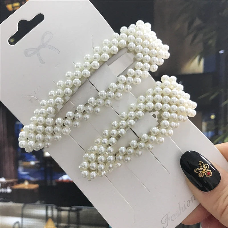 deanwangkt 1Set Handmade Pearls Hair Clips Pin for Women Fashion Geometric Flower Barrettes Headwear Girls Sweet Hairpins Hair Accessorie - Deanwangkt