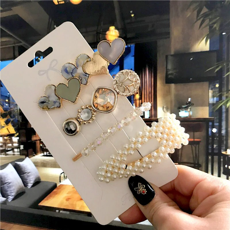 deanwangkt 4PCS Hair Clips Set Crystal Simulation Pearl Hair Accessories Fashion Barrettes For Women Bees Star Heart Hairgrip Hairpins - Deanwangkt