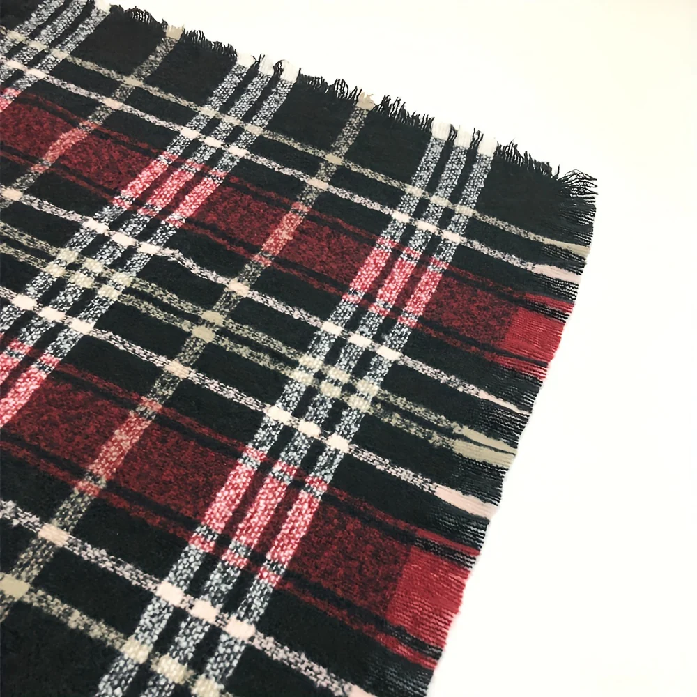 Classic Tartan Fringe Shawl Vintage Striped Plaid Open Front Poncho Capel Autumn Winter Travel Coldproof Knitted Cardigan Shawl - Deanwangkt