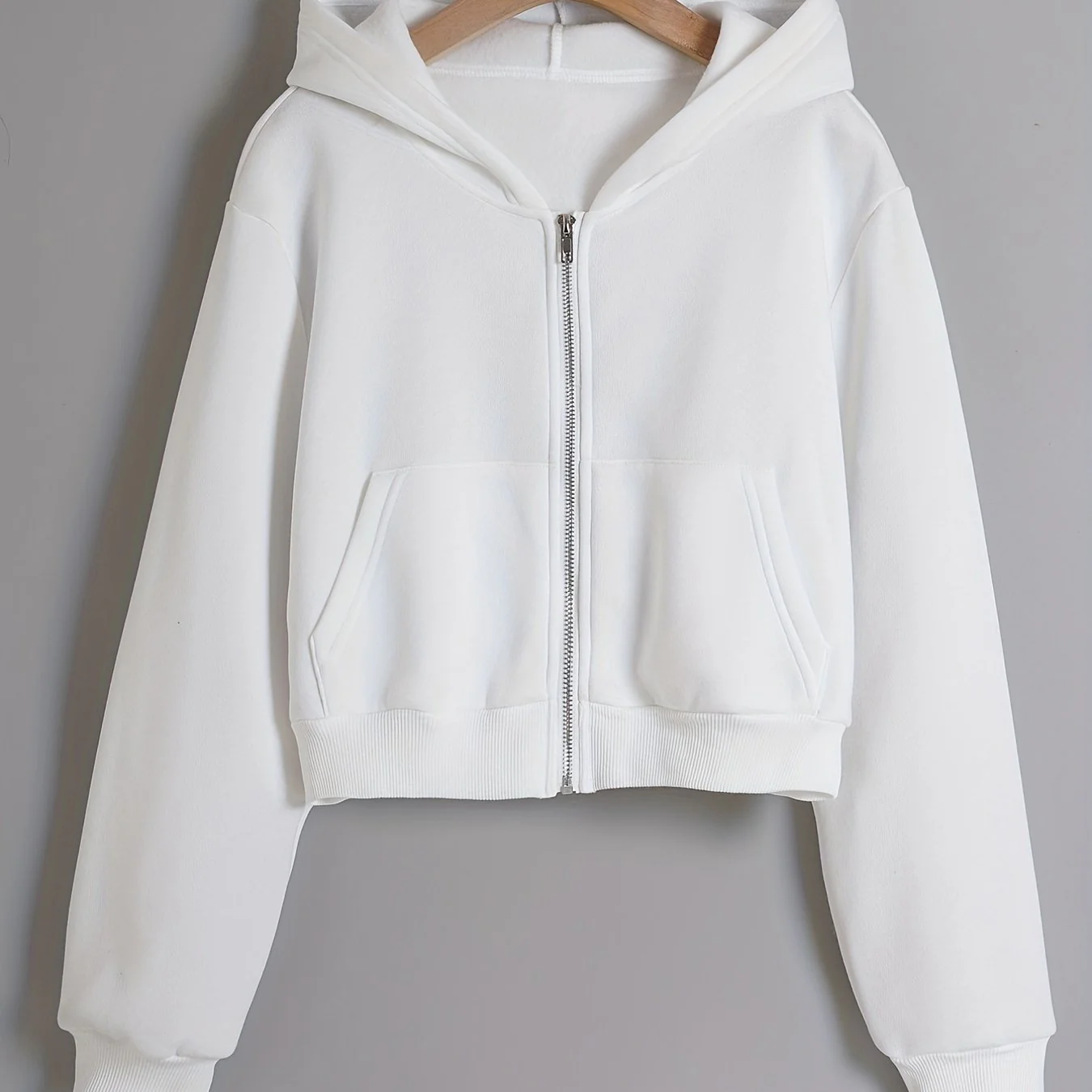 Long Sleeve Crop Hoodies, Zip Up Casual Sweatshirt Jacket, Women's Clothing - Deanwangkt