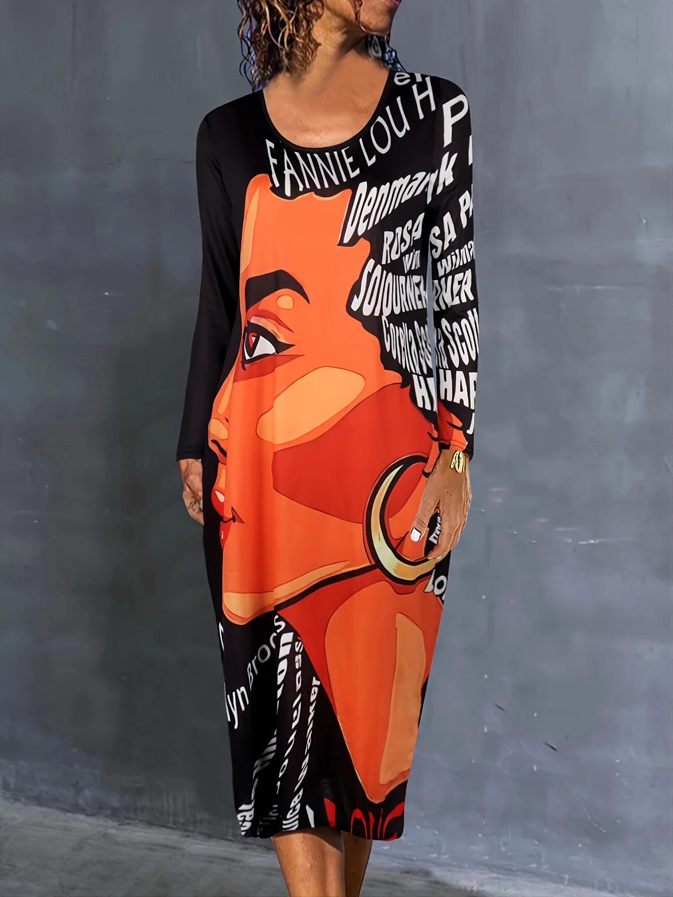 Women's Dresses Fashion Round Neck Long Sleeve Loose Dresses - Deanwangkt