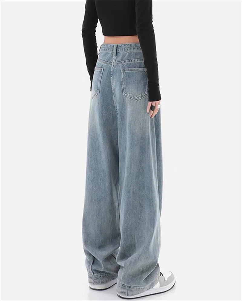deanwangkt Summer Fashion Women Harajuku Jeans Wide Leg All-Match Loose Casual Wash Denim Pants Baggy High Street Long Trousers Tide - Deanwangkt