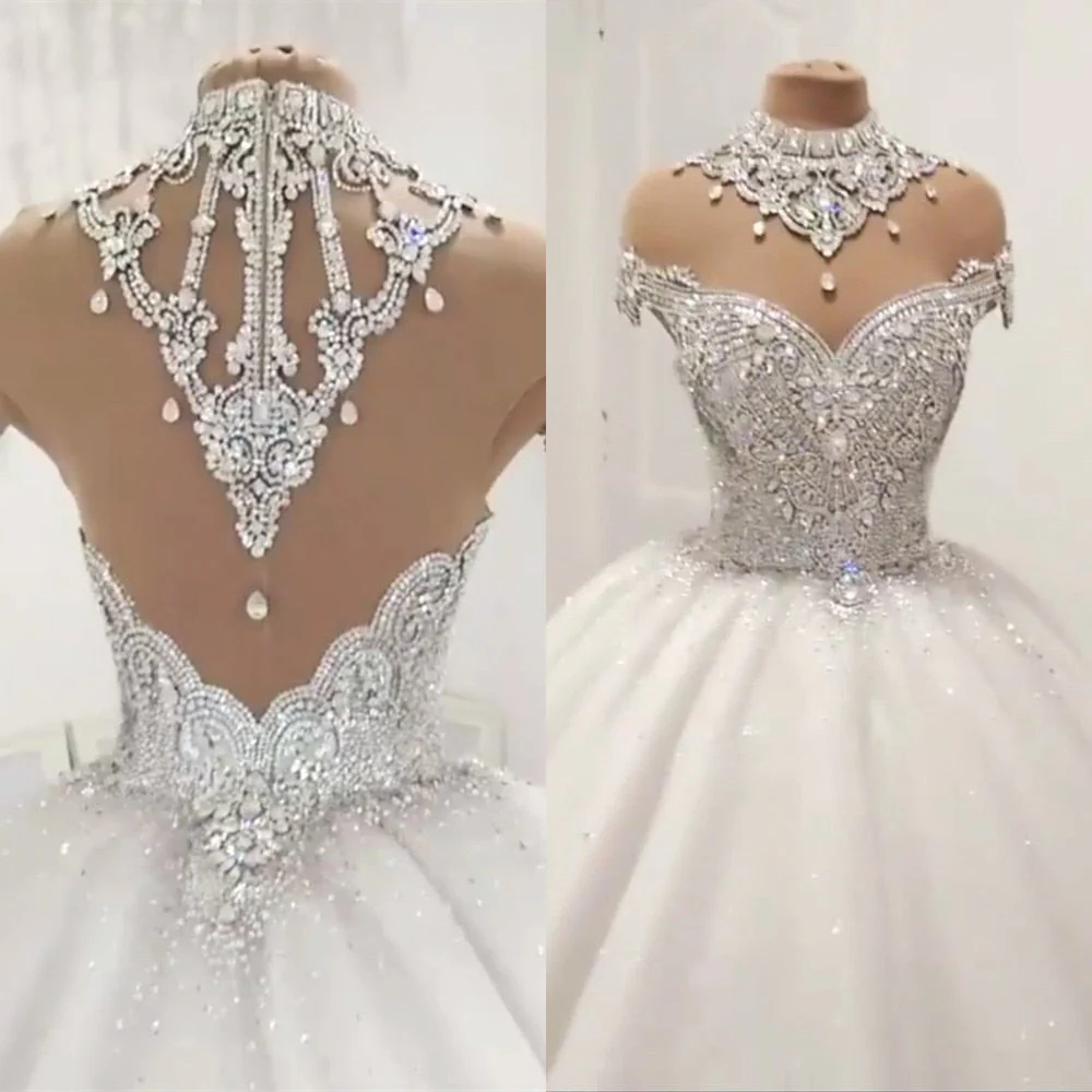 Custom Made Luxury Ball Gown Fluffy Glitter Tulle Crystal Beaded Diamond Formal Wedding Dresses Bridal Gowns   SC12 - Deanwangkt