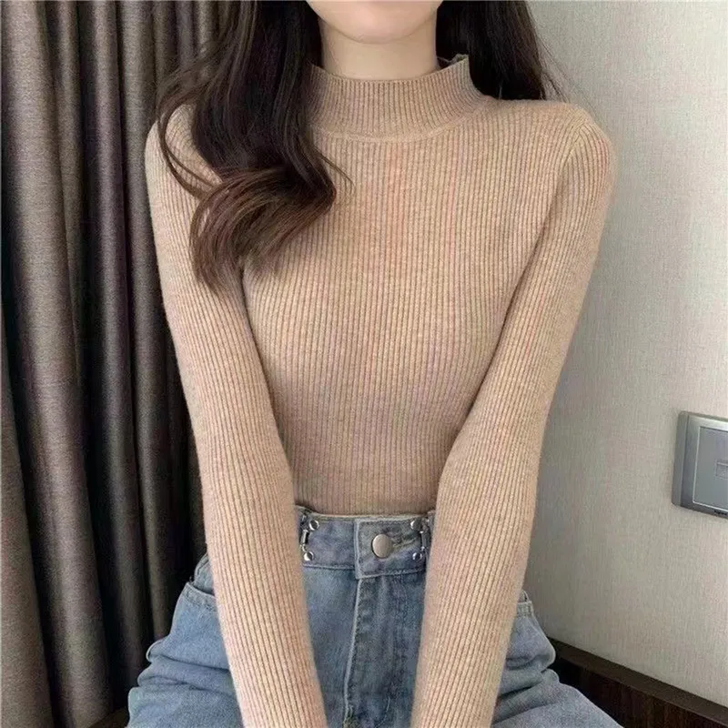 deanwangkt New Knitting Pullover Sweater Long Sleeve Bottom Shirt Slim Turtleneck Sweaters Autumn Winter Soft Blouse Jumpers For Women - Deanwangkt