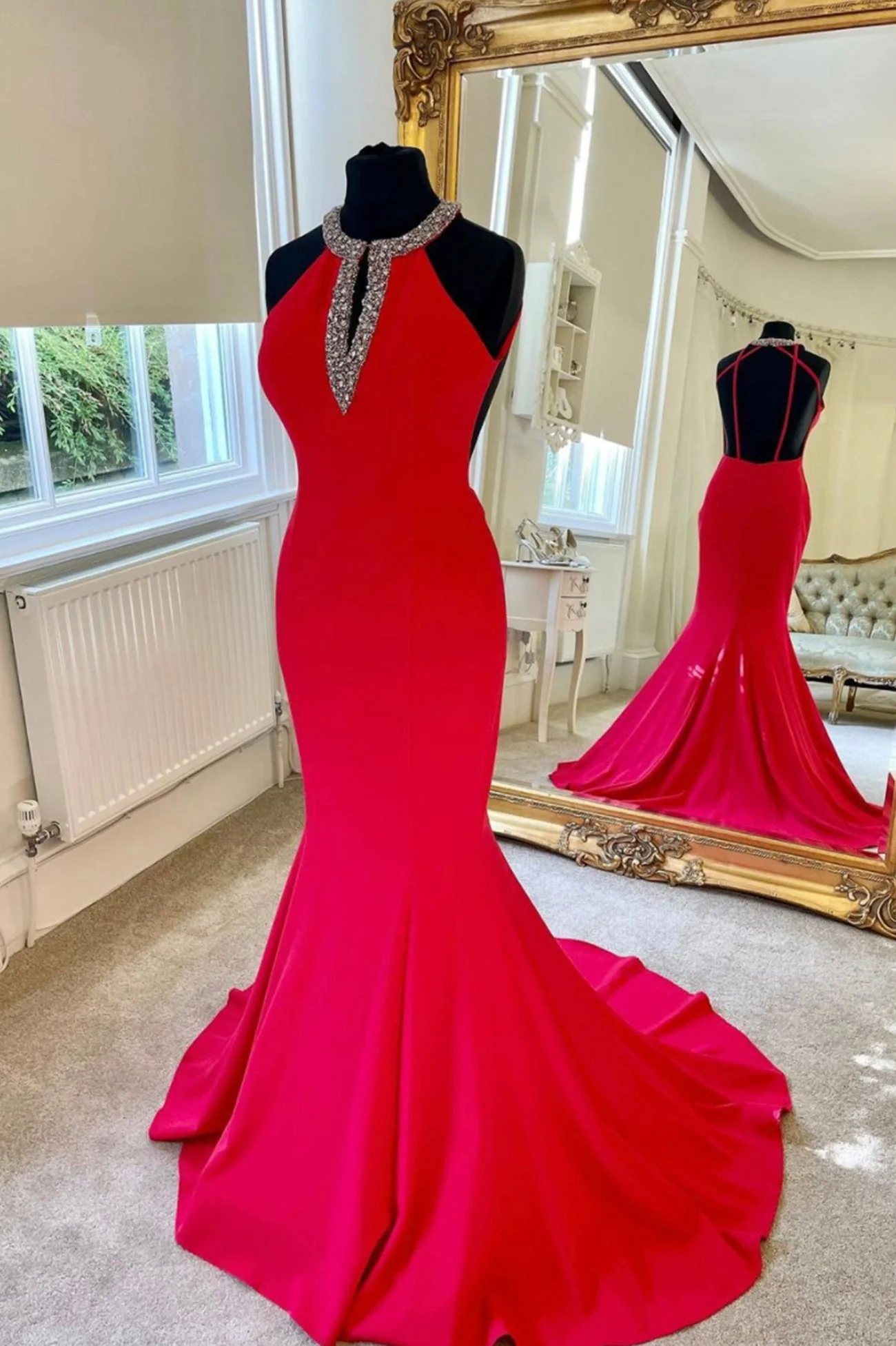 solvbao Red Backless Long Prom Dresses, Mermaid Evening Dresses - Deanwangkt