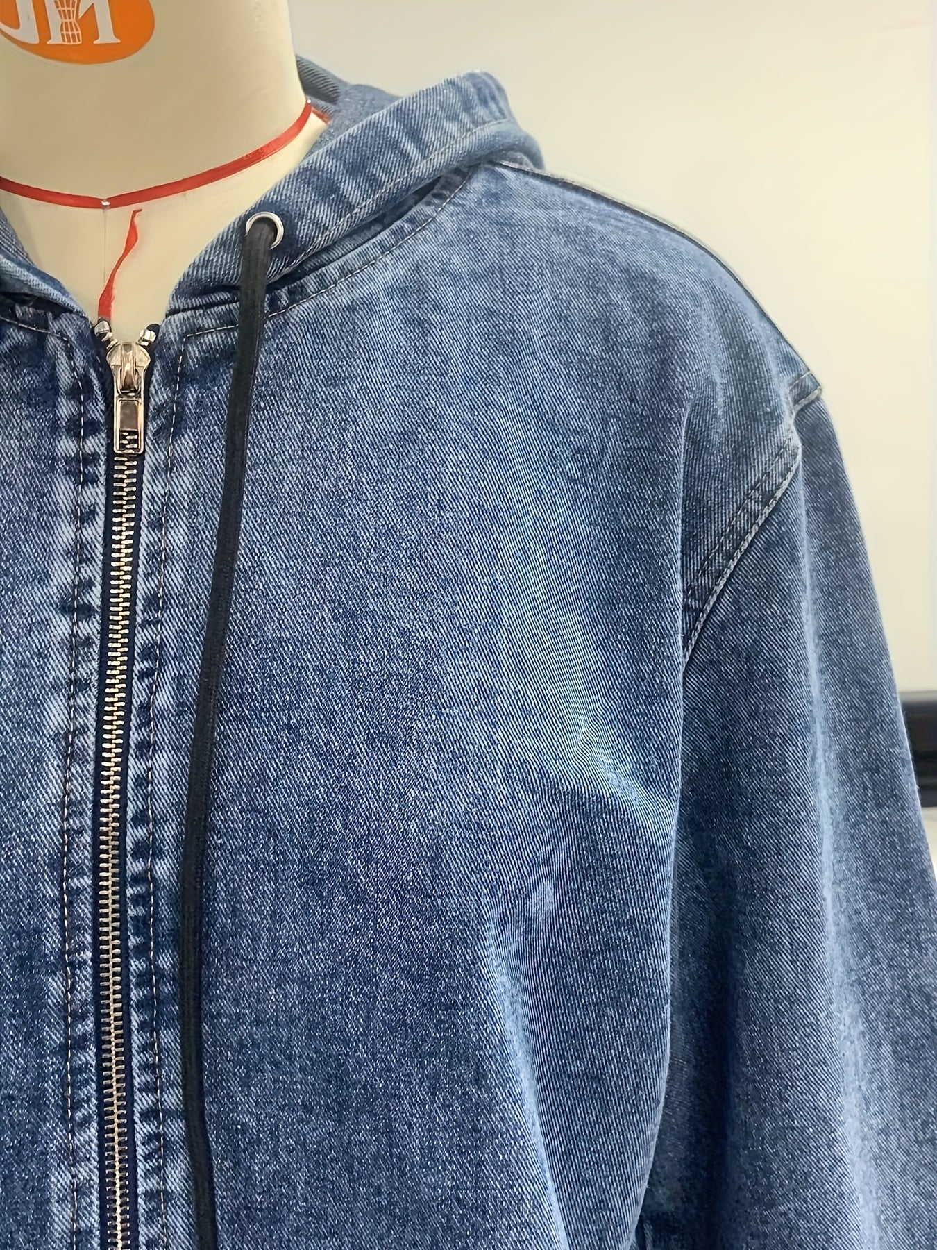 deanwangkt  Zip Front Hooded Denim Jackets, Long Sleeves Elastic Sleeves Drop Shoulder Denim Coats, Women's Denim Clothing - Deanwangkt