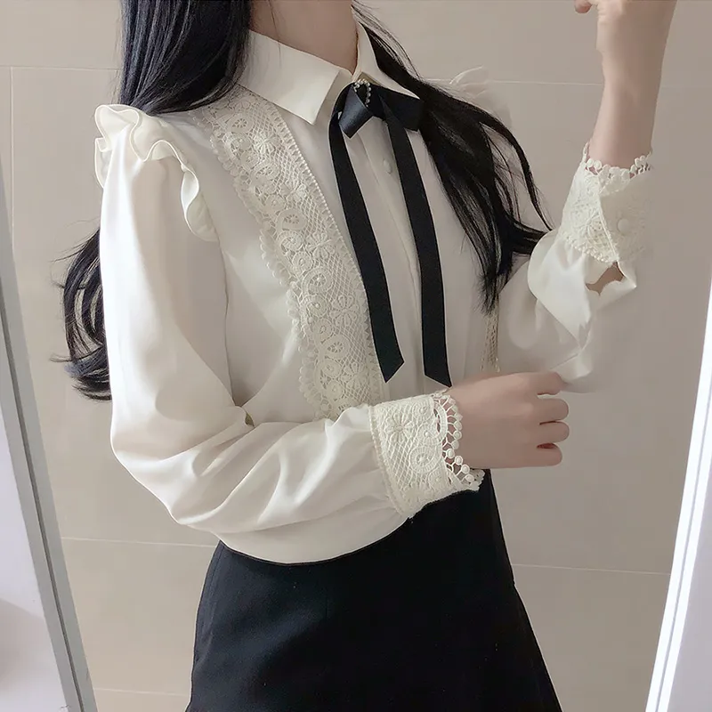 deanwangkt Hot Sales Women Cute Sweet Girls Preppy Style Tops Blouses Formal FLHJLWOC Office Lady Basic White Button Shirts - Deanwangkt