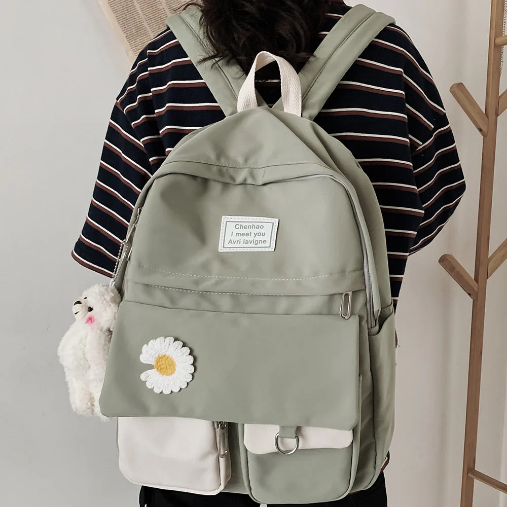College Student Ladies Cute Backpack Women Flower Female Harajuku School Bags Book Kawaii Backpack Nylon Girl Trendy Bag Fashion - Deanwangkt