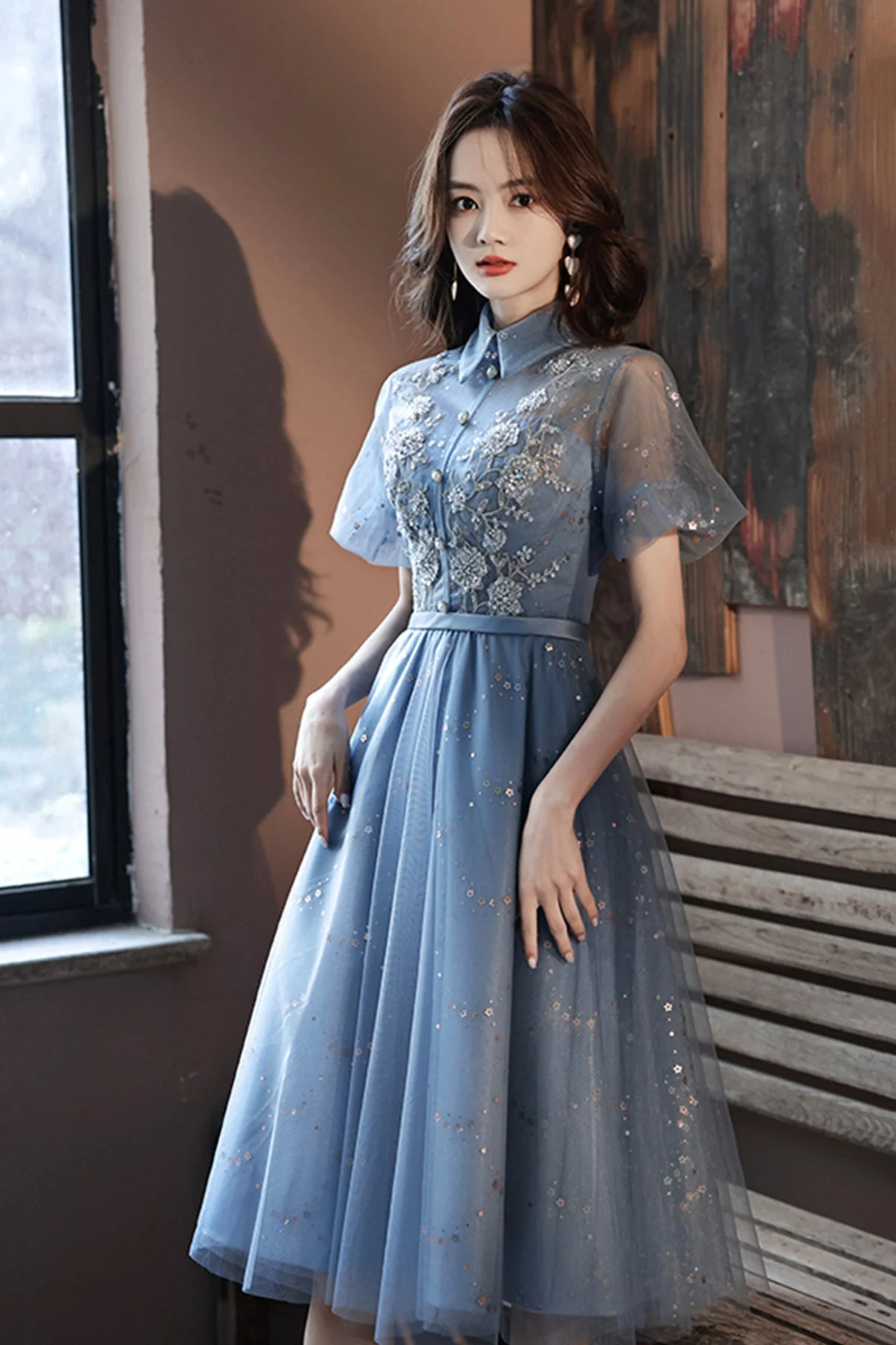 solvbao Blue Tulle Lace Short Prom Dresses, A-Line Homecoming Dresses - Deanwangkt