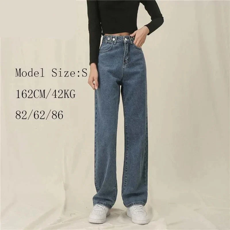 deanwangkt High Waisted Jeans For Women Denim Joggers Pants Mom Trousers Lace Up Button Full Length Straight  Fashion Gray - Deanwangkt
