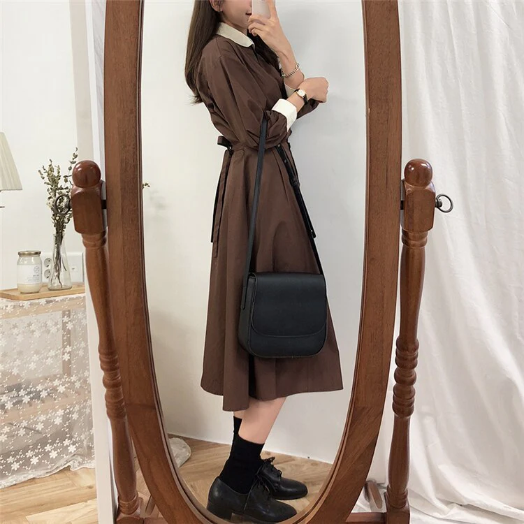 Joskka  New Spring Summer Women Dresses Fashionable Peter Pan Collar Single Breasted Vintage High Waist Casual Long Dress - Deanwangkt