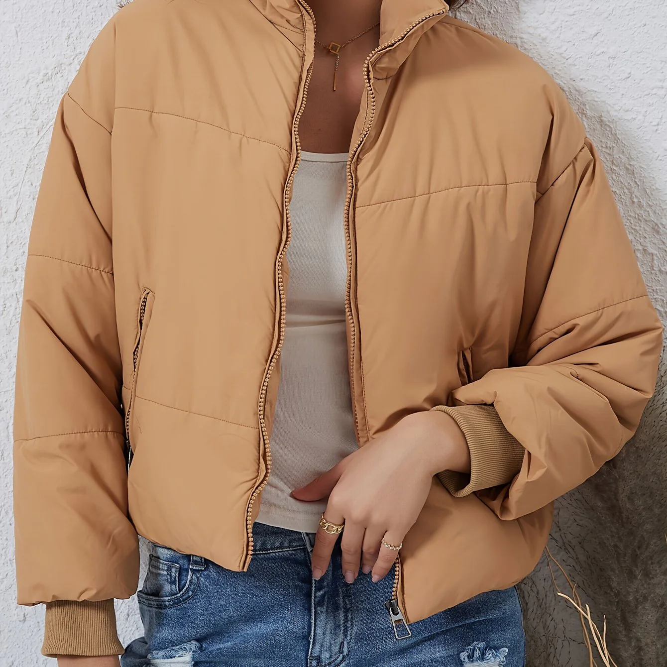 Zip Up Warm Coat, Casual Solid Long Sleeve Winter Outerwear, Women's Clothing - Deanwangkt