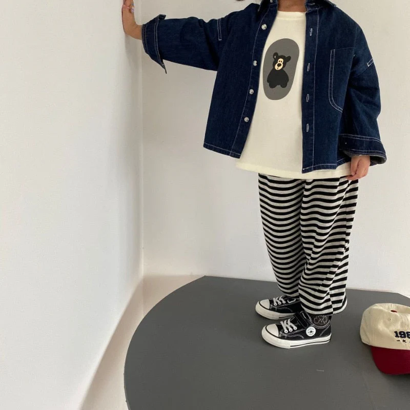 deanwangkt Kids unisex loose all-match denim Coat Children Turn-down collar casual Shirt Jacket - Deanwangkt