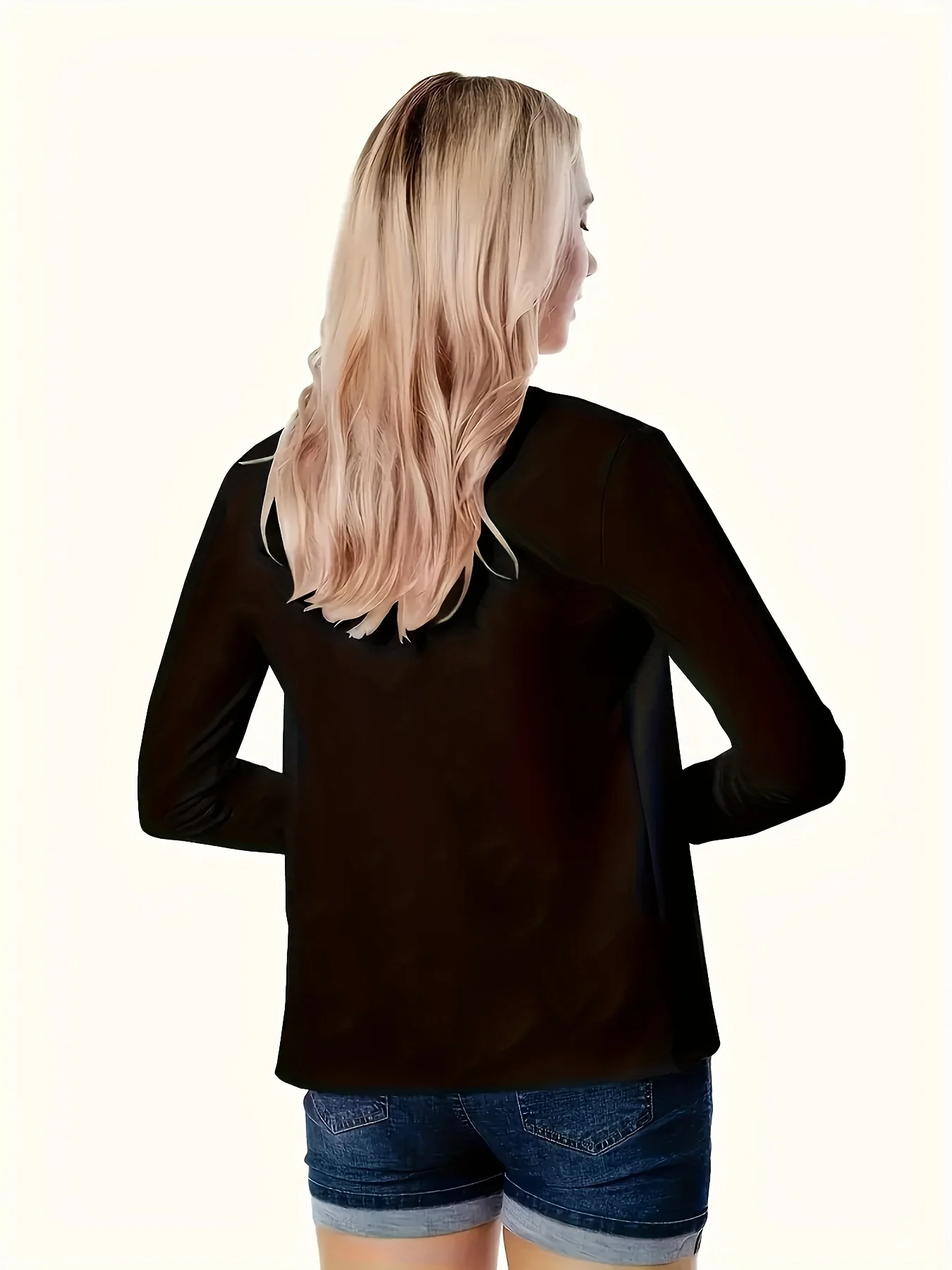 deanwangkt-1 Solid Open Front Blazer, Casual Long Sleeve Slim Blazer For Office, Women's Clothing - Deanwangkt