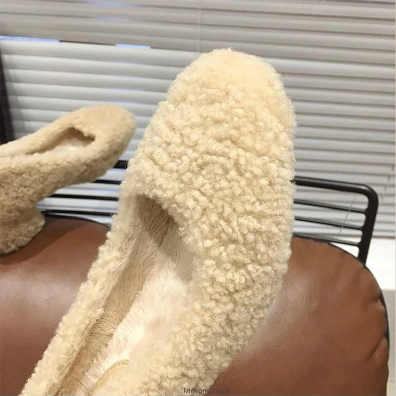 deanwangkt Designer's New Winter High-heeled Shoes with Lambswool Curly Plush Banquet with One Pedal and Thick Bottom Shoes for Women - Deanwangkt