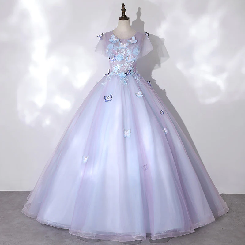Solvbao Light Purple Tulle with Butterfly Ball Gown Sweet 16 Dresses, Cute Long Evening Dresses - Deanwangkt