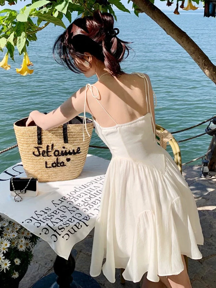 deanwangkt Summer Sexy Fairy Dress Women Sweet Elegant Backless Mini Dresses Korean Fashion High Waist Party Casual Dress New - Deanwangkt