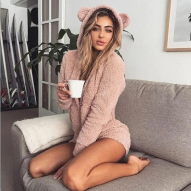 Winter Warm Pyjamas Women Onesies Fluffy Fleece Jumpsuits Sleepwear Overall Plus Size Hood Sets Pajamas For Women Adult - Deanwangkt