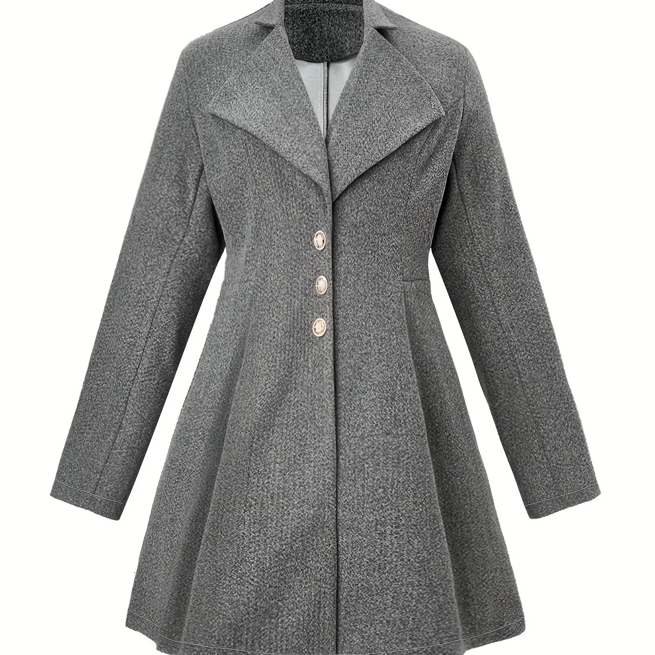 deanwangkt Plus Size Casual Coat, Women's Plus Solid Long Sleeve Button Up Lapel Collar Nipped Waist Tunic Woolen Coat - Deanwangkt