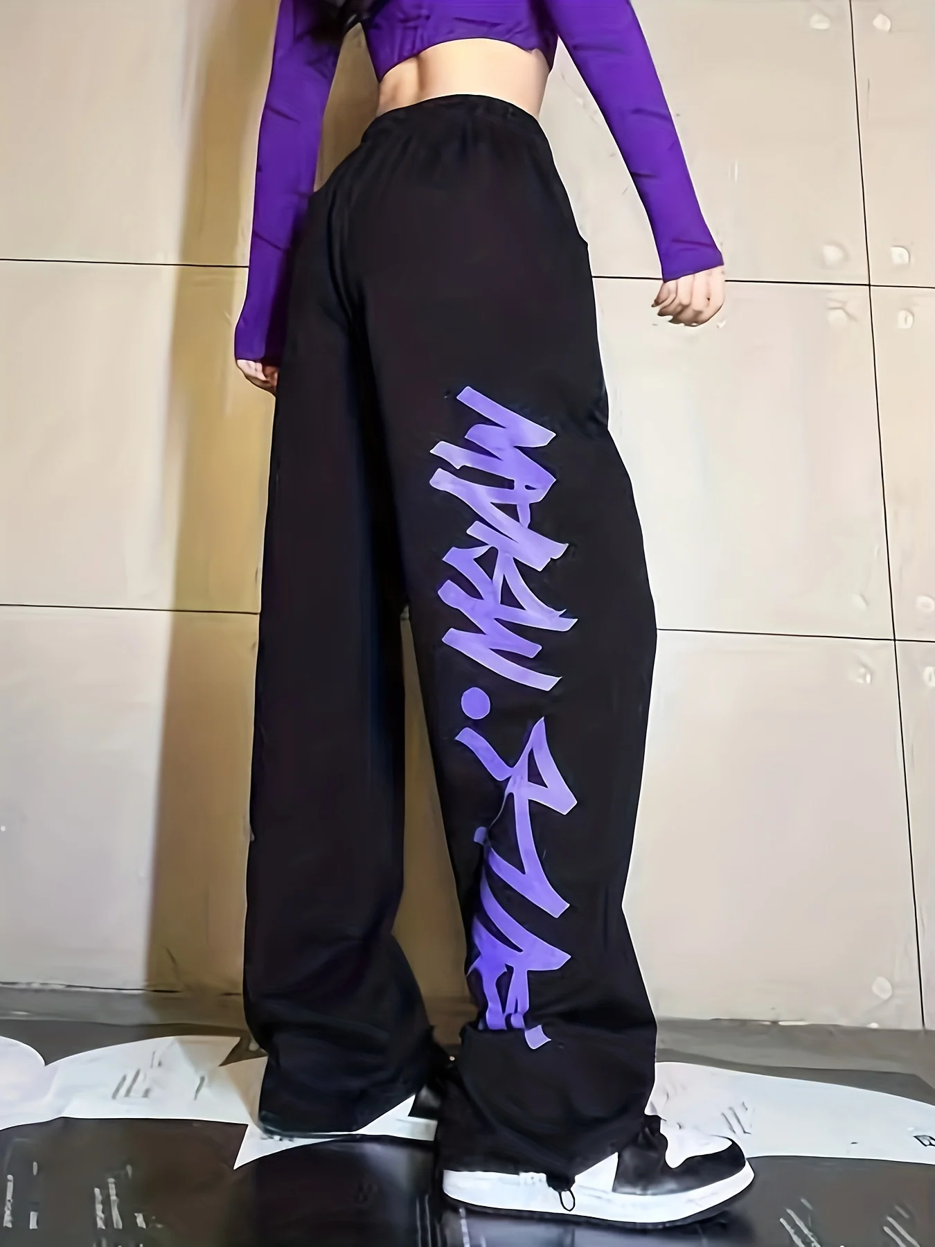 deanwangkt-1  Hip Hop Solid Drawstring Pocket Joggers, Casual Elastic Waist Dancing Pants, Women's Clothing - Deanwangkt