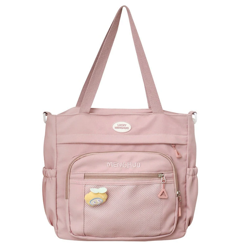 BACK TO SCHOOL   Fashion Women Bag for College Cute Casual Waterproof Girls Bookbag Make Up Bag Kawaii Sweet Shoulder Schoolbag Black - Deanwangkt