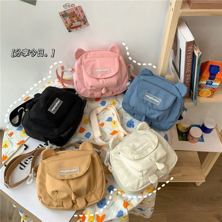 deanwangkt  Japanese Cute Bear Ears Shaped Bag Women Small Crossbody Bags Nylon Bag Student Shoulder Bag New Flap Bolsa Feminina Bag Women - Deanwangkt
