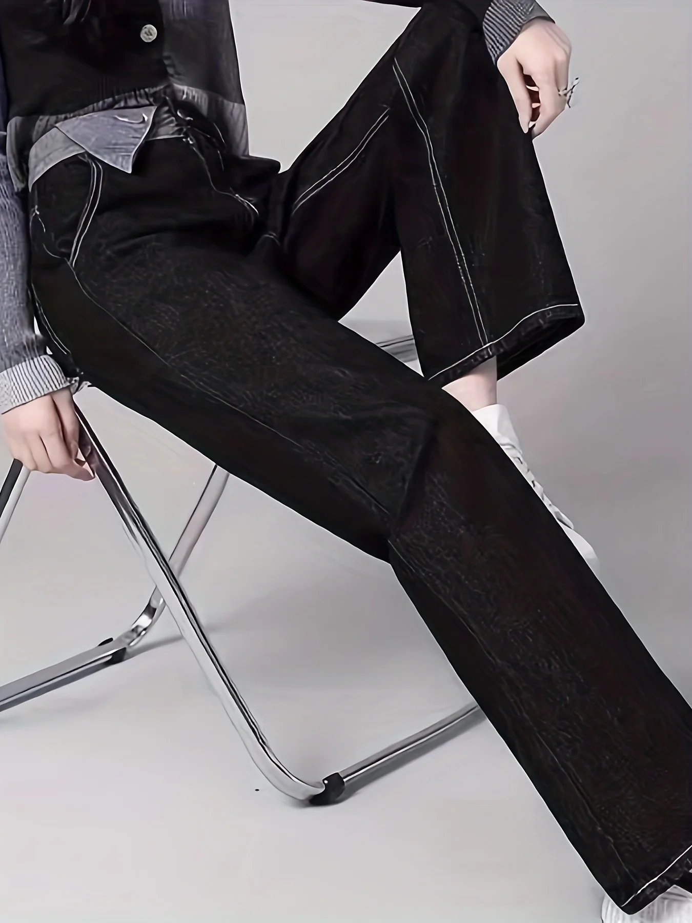 Black Loose Fit Straight Jeans, Non-Stretch High Waist Casual Denim Trousers, Women's Denim Jeans & Clothing - Deanwangkt