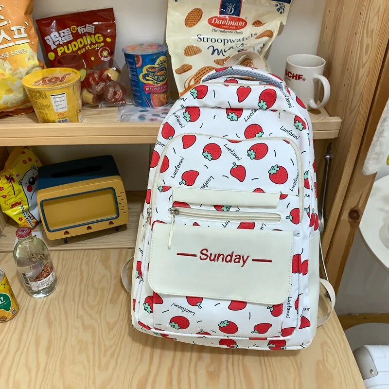 Back to school  Cute Teenager Bookbag Fashion Waterproof Women Mochila Laptop Rucksack for Girls Kawaii Fruit Print Schoolbag Backpack - Deanwangkt