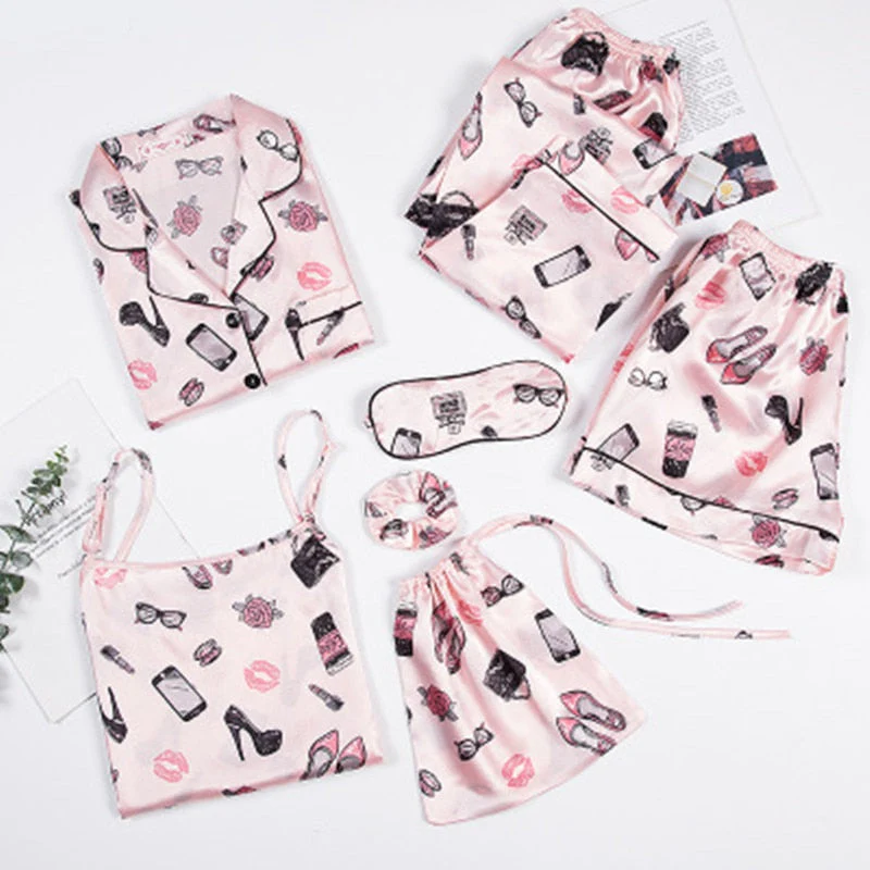 deanwangkt Pajamas Set Women Summer Sexy Flower Pyjamas Sexy Female Long Sleeve Shirt Pants Handwork Stitch Lingerie Striped Mom Sleepwear - Deanwangkt
