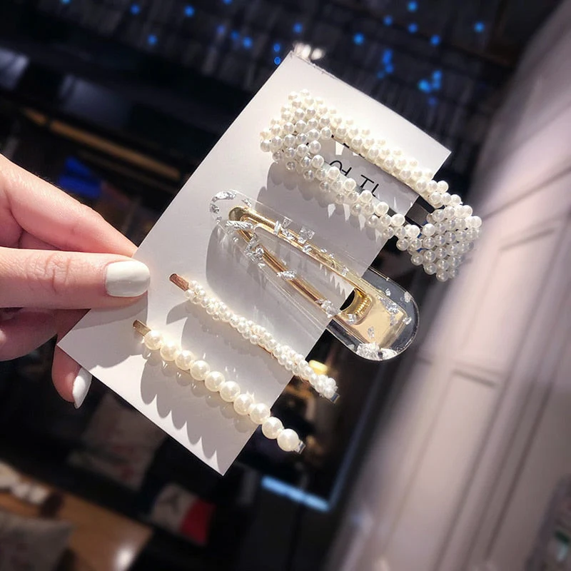 3/4/5pcs/Set Women Girls Elegant Full Pearls Geometric Hair Clips Sweet Hair Ornament Hairpin Barrette Headband Hair Accessories - Deanwangkt