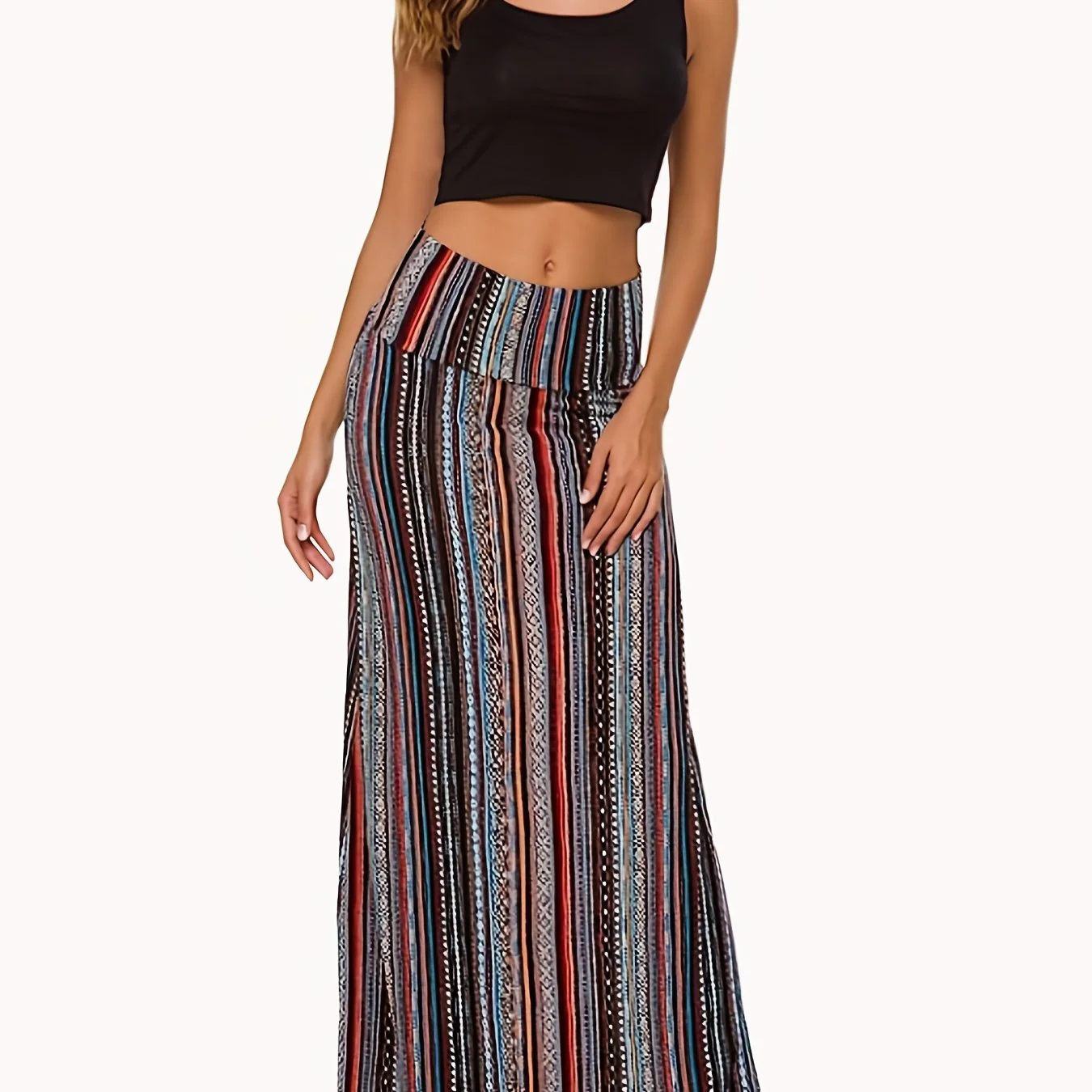 deanwangkt-1 All Over Print High Waist Skirt, Casual Maxi Skirt For Spring & Fall, Women's Clothing - Deanwangkt