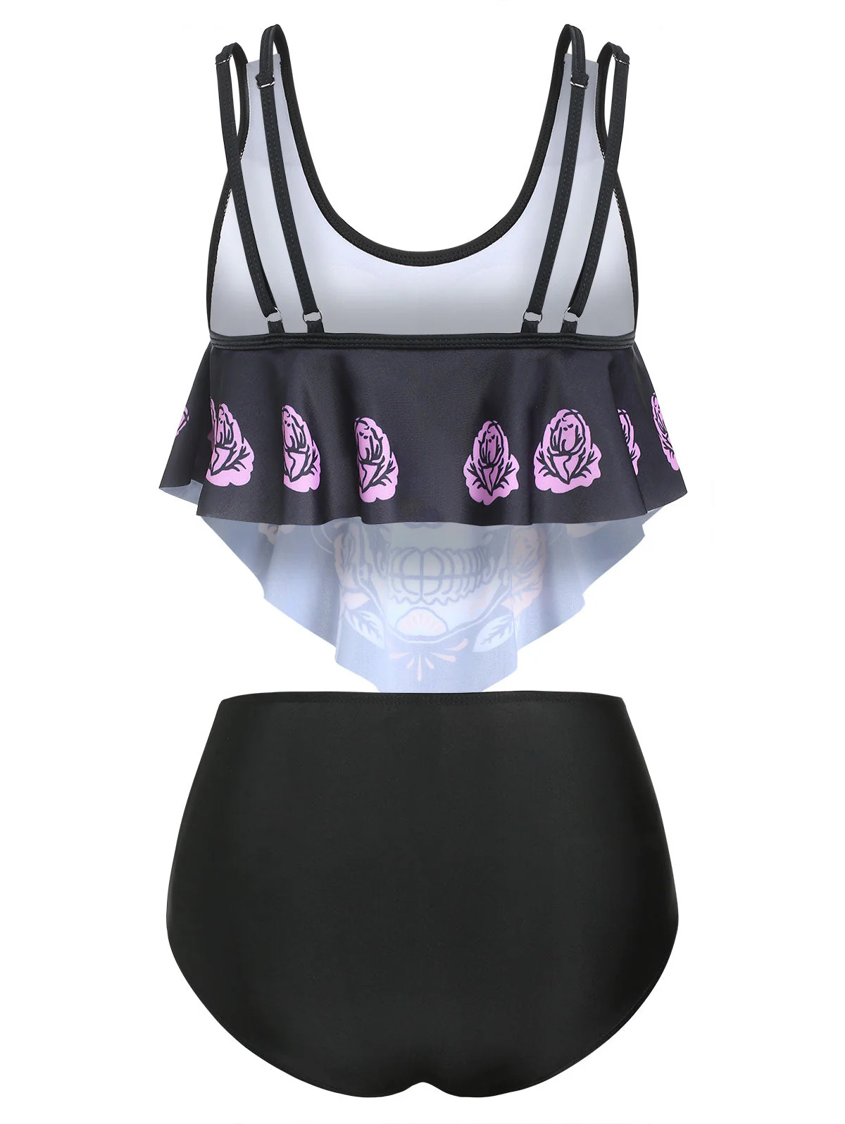 deanwangkt   Skull Print Bowknot Detail Padded Tankini Set Gothic Casual Women Plus Size Fashion Summer Sexy Two Piece Swimsuit Beach - Deanwangkt