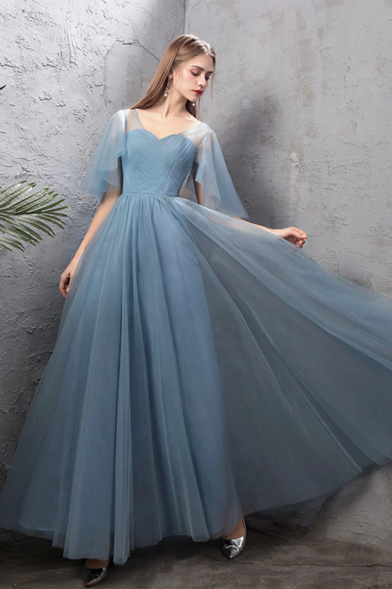 solvbao Blue Tulle Long Prom Dresses, Blue Tulle Bridesmaid Dresses - Deanwangkt