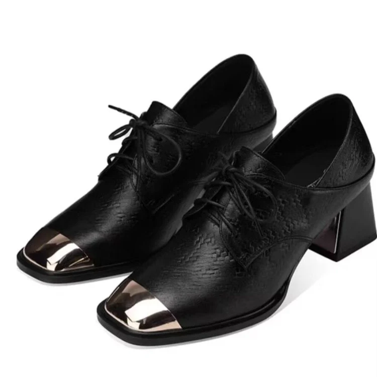 deanwangkt Women's Shoes New Lace Up High Heels Black Pattern High Heels Square Toe Bare Boots  Autumn/Winter Fashion Shoes - Deanwangkt