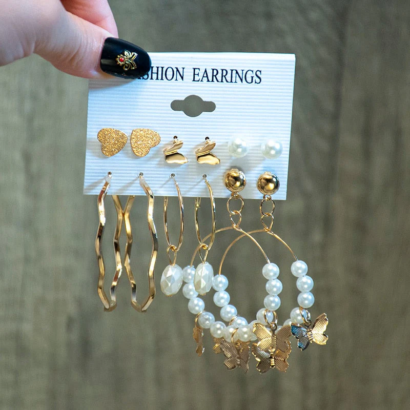 DEANWANGKT Fashion Pearl Hoop Earring Set For Women Jewelry Vintage Big Geometric Circle Piercing Earings Punk Gold Metal Jewelry Dropship - Deanwangkt