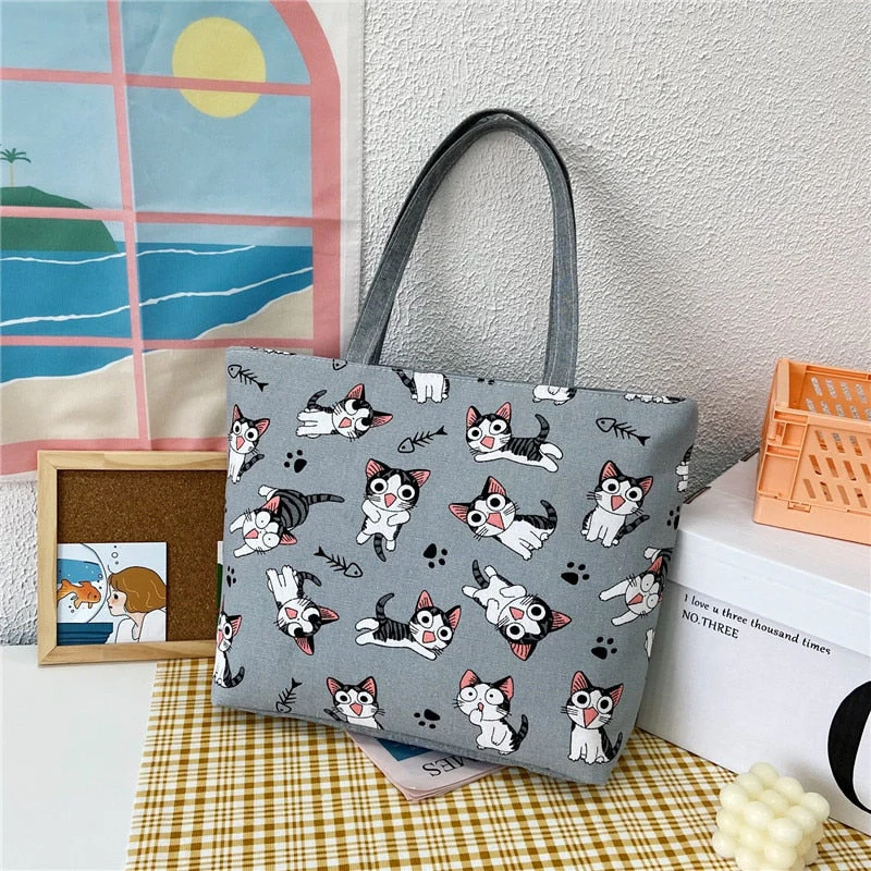 deanwangkt Fashion Folding Women Big Size Handbag Tote Ladies Casual Flower Printing Canvas Graffiti Shoulder Bag Beach Bolsa Feminina - Deanwangkt