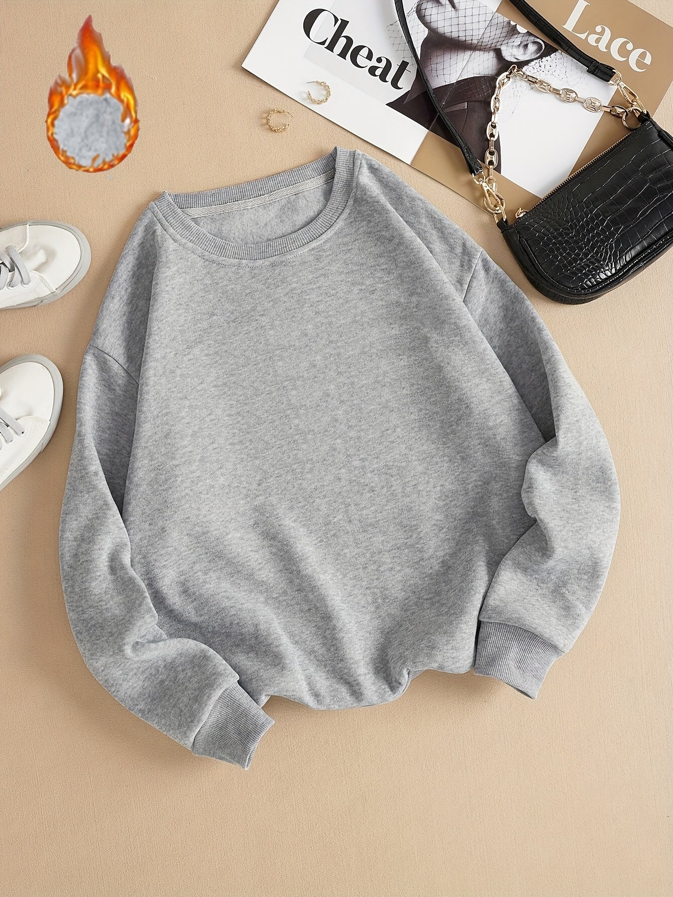 Women's Round Neck Long Sleeve Drop Shoulder Sports Sweatshirts, Casual Sports Pullover, Women's Athleisure - Deanwangkt
