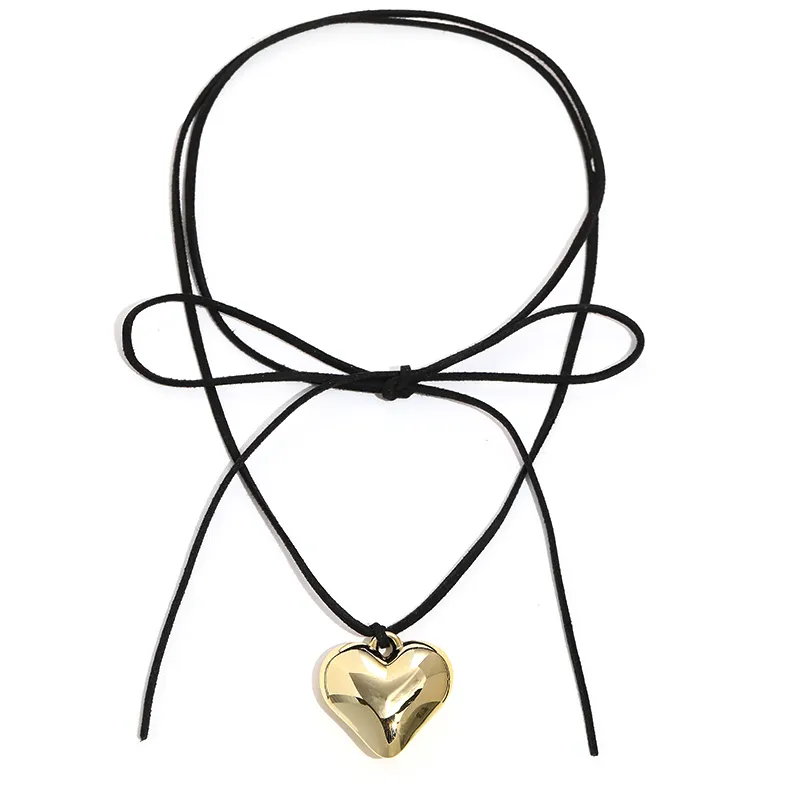 deanwangkt Diy Jewelry Goth Black Velvet Big Heart Pendant Choker Necklace for Women Elegant Weave Knotted Bowknot Adjustable Chain - Deanwangkt