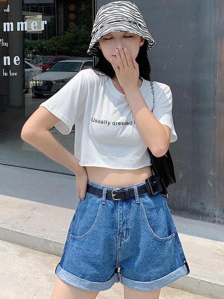 Back To School Women's Summer Shorts Women Denim Clothing Wide Leg Short Jeans  A Line Loose Denim Shorts For Women High Waist - Deanwangkt