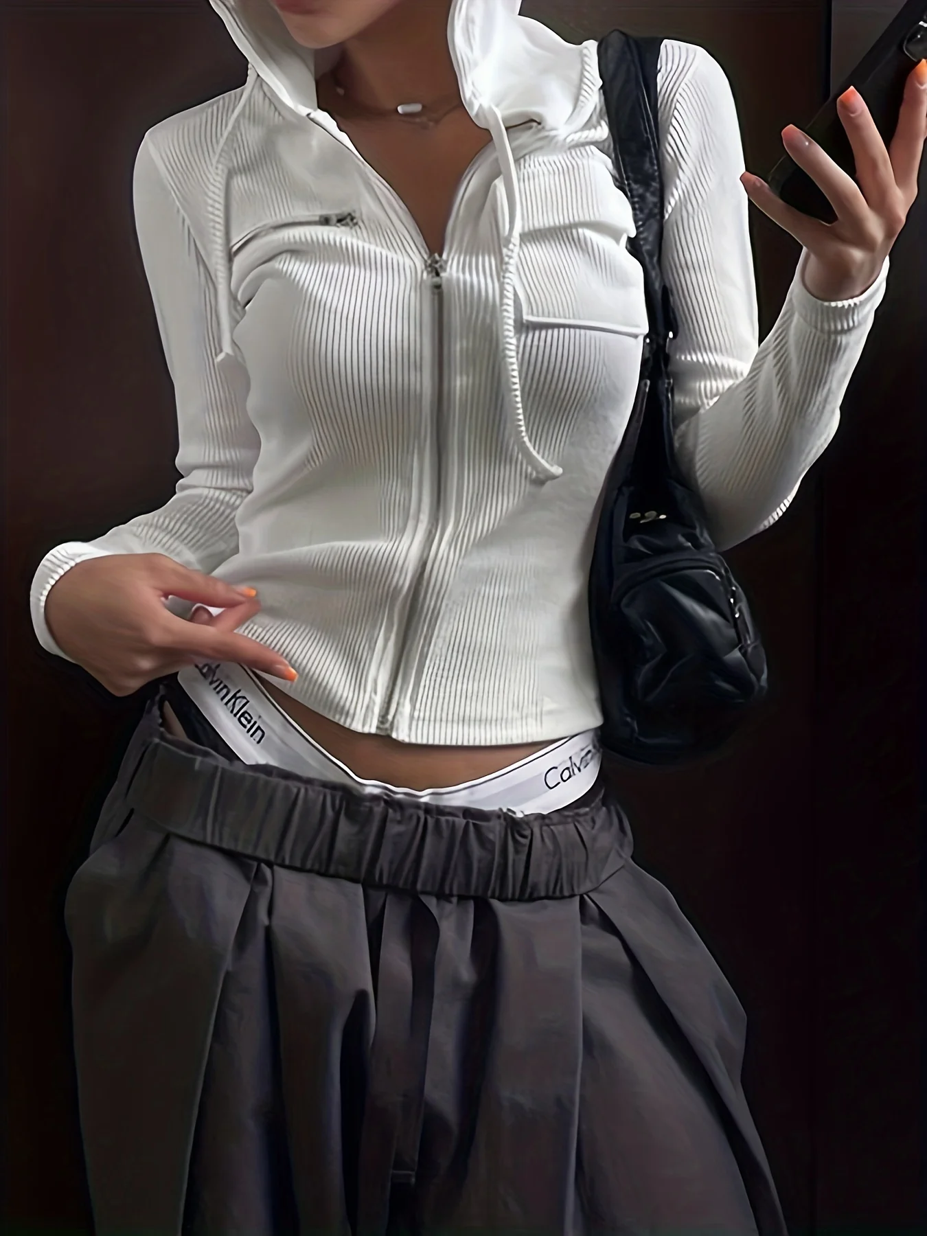 Zip Up Crop Slim Hoodie, Casual Long Sleeve Drawstring Hoodies Sweatshirt, Women's Clothing - Deanwangkt