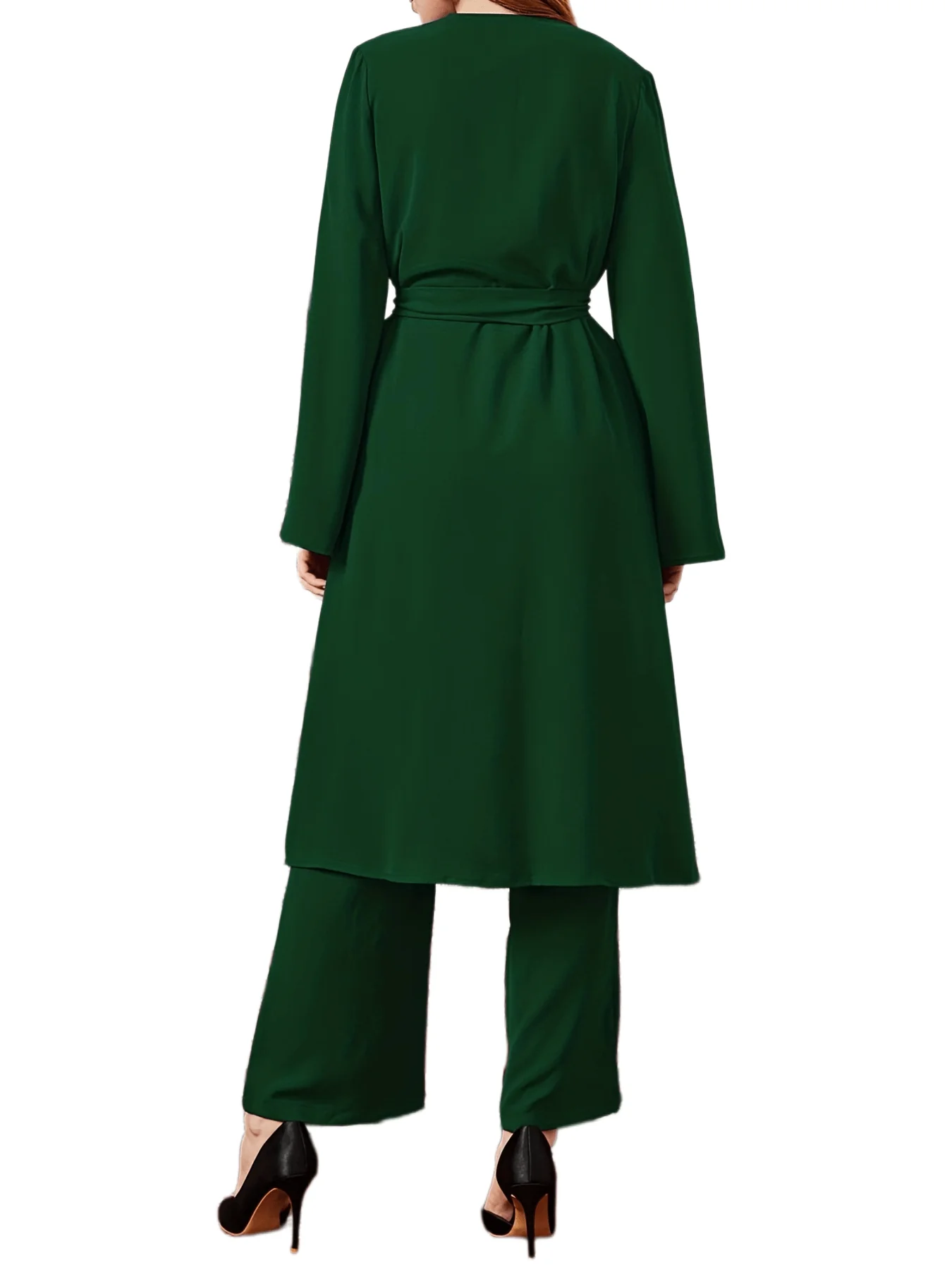 deanwangkt-1  Solid Casual Three-piece Set, Long Sleeve Open Front Cardigan & Crew Neck Tank Top & Wide Leg Pants Outfits, Women's Clothing - Deanwangkt