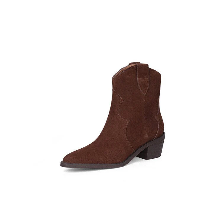 deanwangkt  fashion inspo    NEW Autumn Women Boots Pointed Toe Chunky Heel Shoes Women Cow Suede Black Shoes for Women Concise Western Boots Cowboy Boots - Deanwangkt