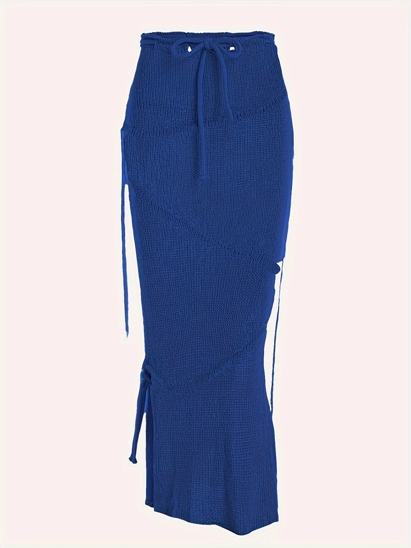 deanwangkt  Solid Knitted Drawstring Waist Side Shirring Skirt, Casual Asymmetrical Ankle Skirt . Women's Clothing - Deanwangkt