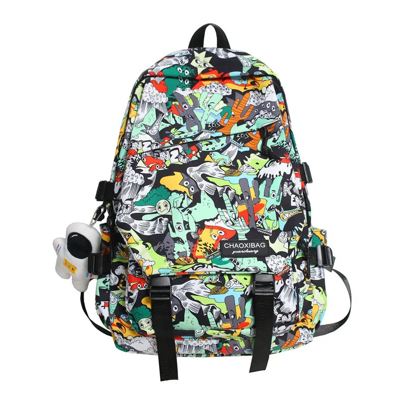deanwangkt Harajuku Girl Male School Bag Female Graffiti Print Men Backpack Women Book Boy Bag Nylon Ladies Fashion Laptop Backpack Student - Deanwangkt
